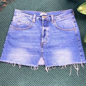 High Rise Distressed Jean Mini Skirt